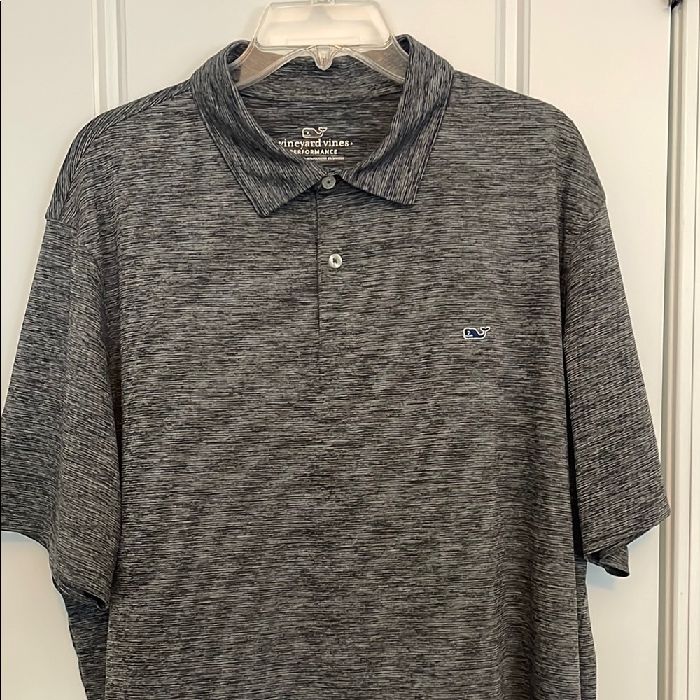Vineyard Vines Men’s Heathered Gray Polo with Blue Whale Logo